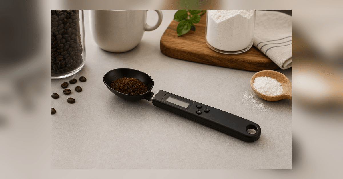Colher Balança Digital para Cozinha demonstrado em uma bancada real
