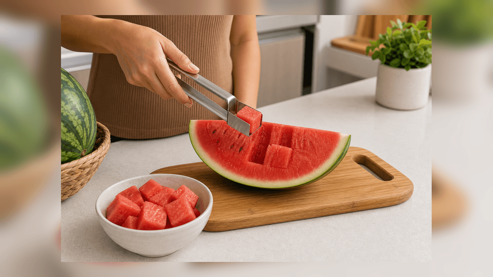 Cortador de Melancia e Frutas em uso