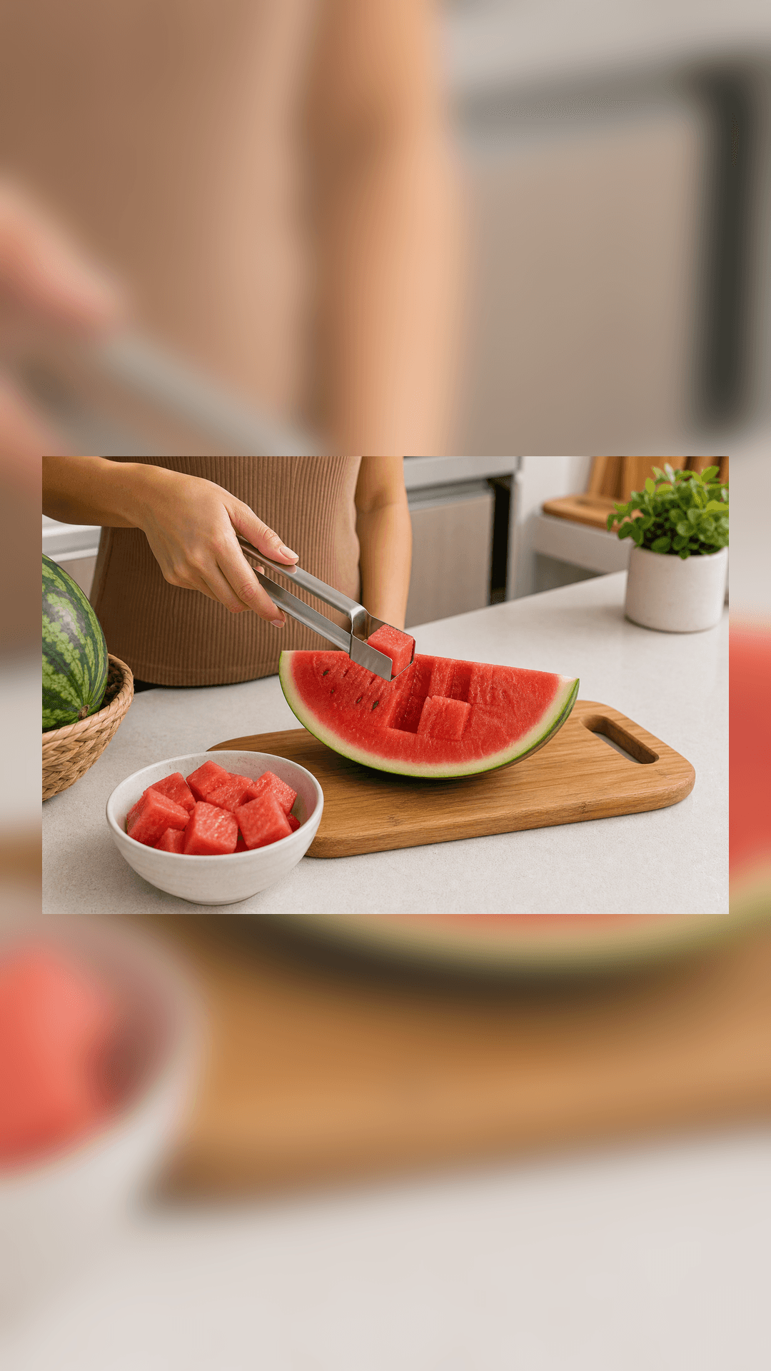 Cortador de Melancia e Frutas em contexto de uso