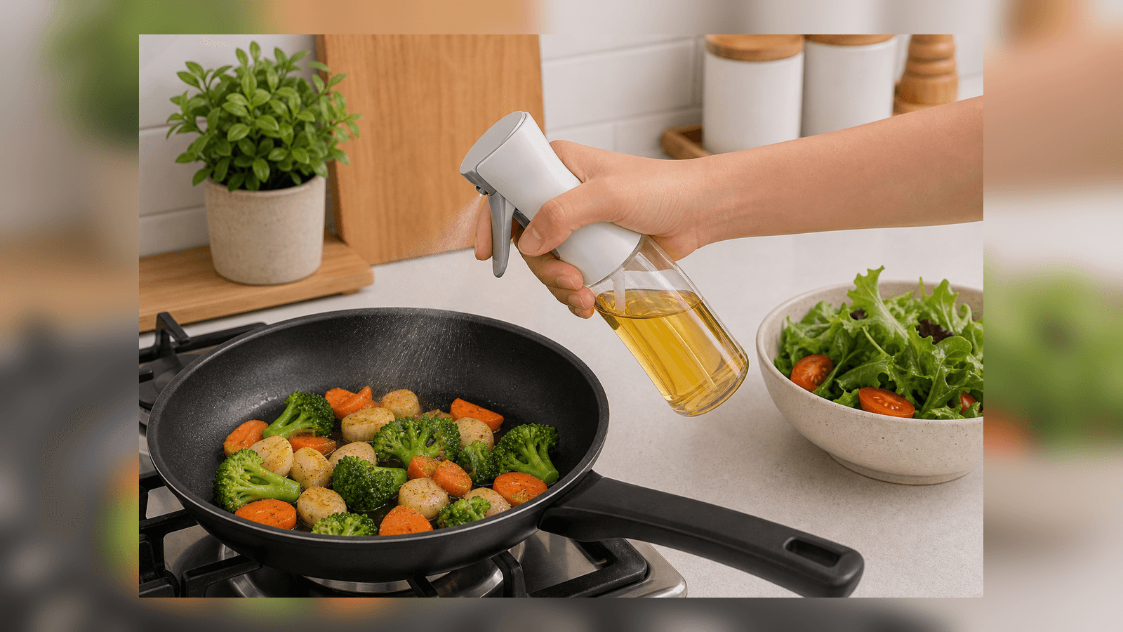 Dispensador de Óleo Spray para Cozinha em uso