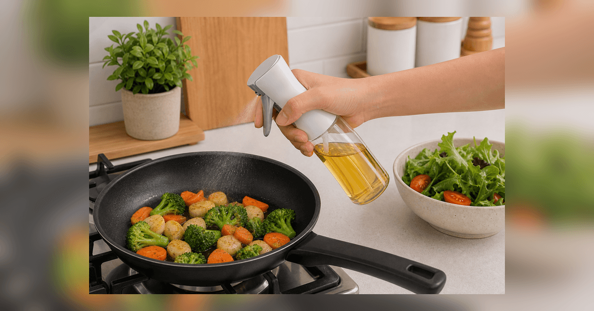 Dispensador de Óleo Spray para Cozinha demonstrado em uma bancada real