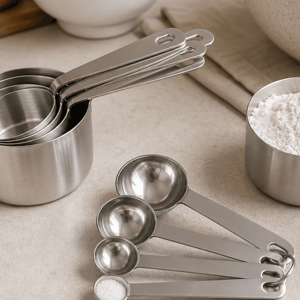 Kit Medidores Culinários Inox com detalhe das peças