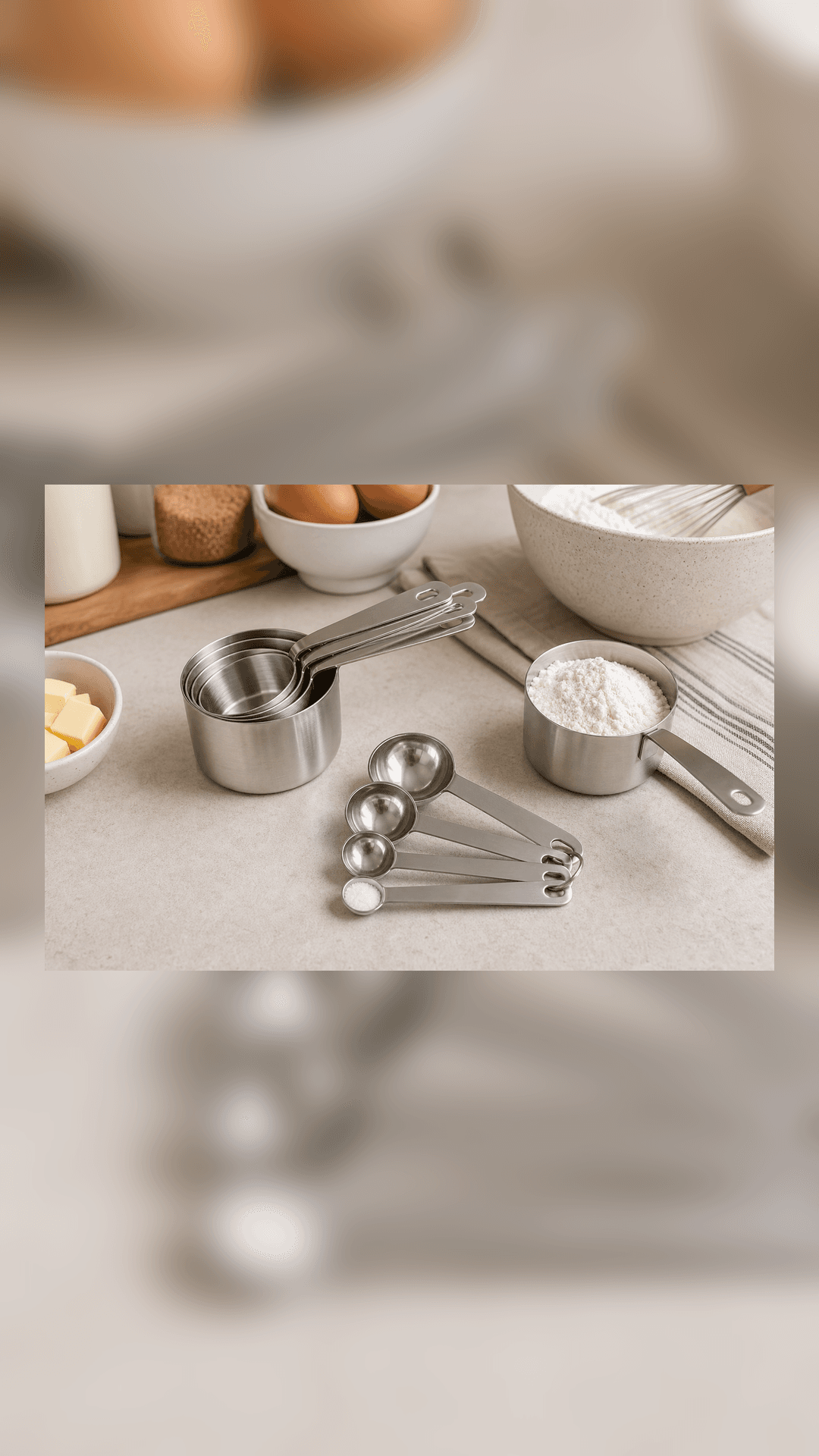 Kit Medidores Culinários Inox em contexto de uso