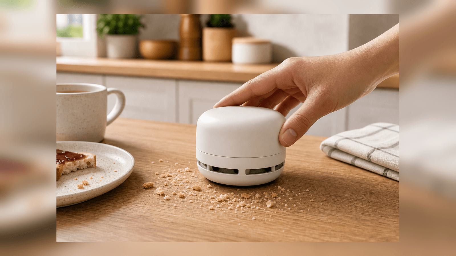 Mini Aspirador de Mesa para Migalhas em uso