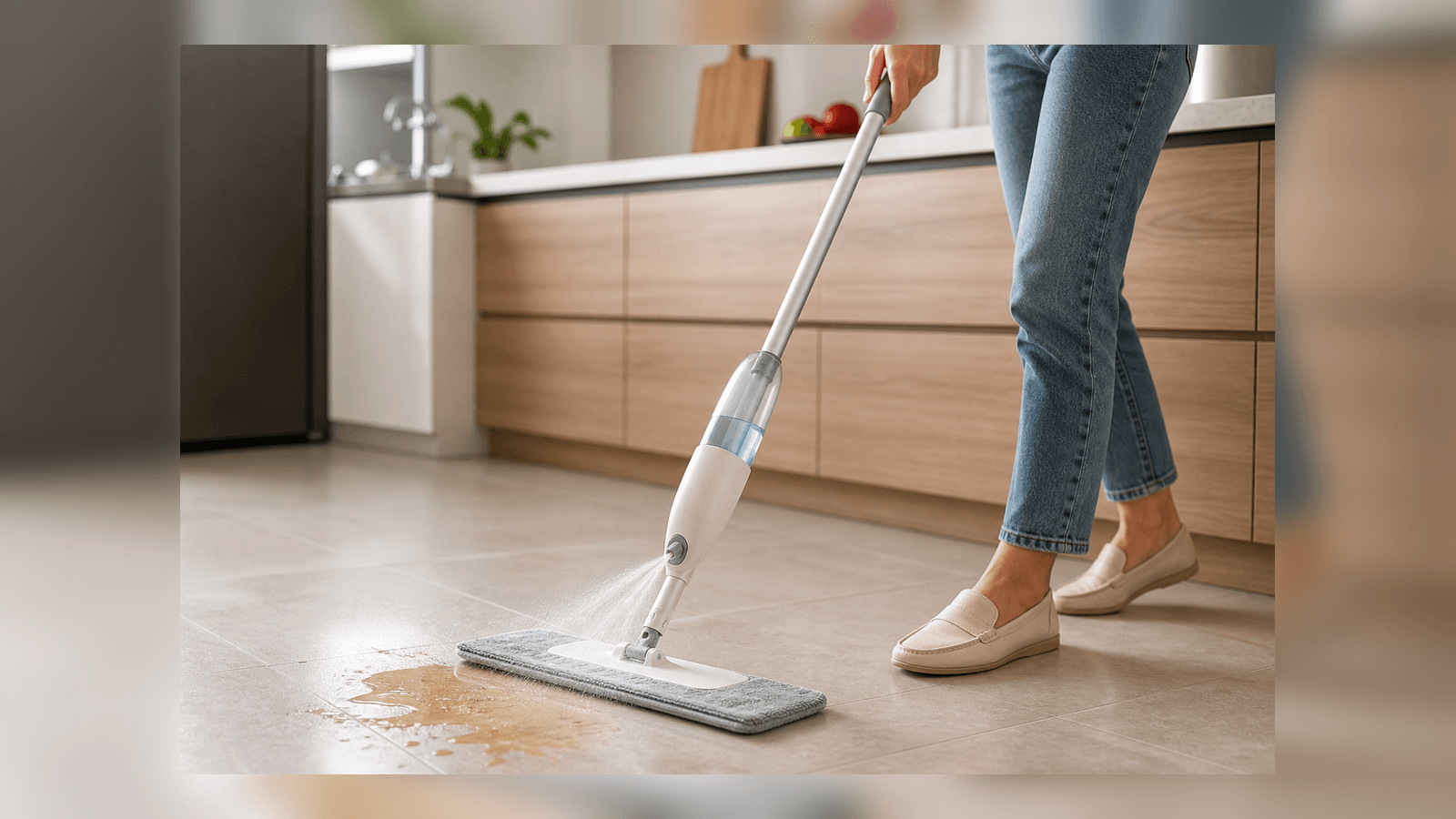 Mini Mop Compacto para Bancada e Pia em uso