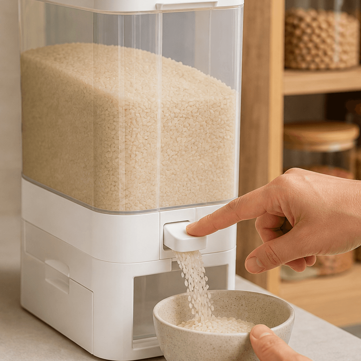 Pote Dosador para Arroz e Grãos com detalhe das peças