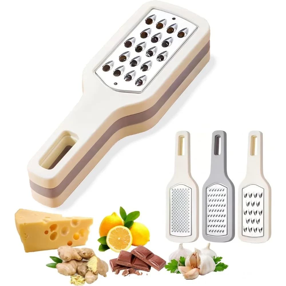 Ralador Manual 3 em 1 para Queijo e Legumes demonstrado em uma bancada real