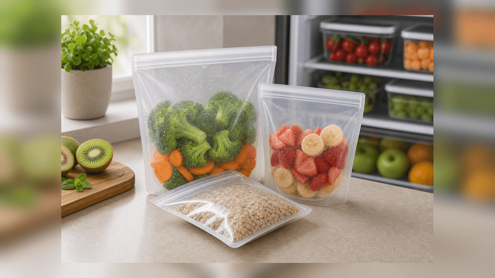 Sacos Zip Reutilizáveis para Alimentos em uso
