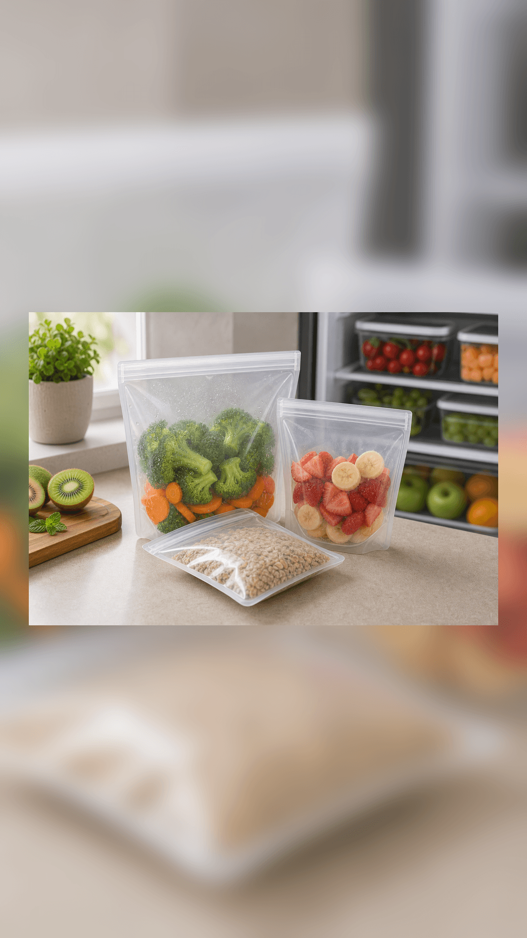 Sacos Zip Reutilizáveis para Alimentos em contexto de uso