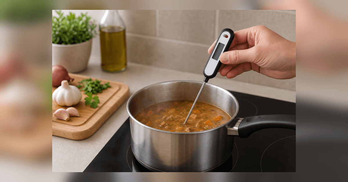 Termômetro Culinário Digital demonstrado em uma bancada real